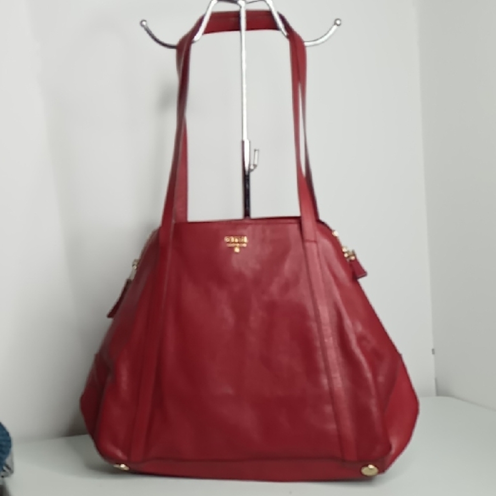 Fossil Leather & Suede Expandable Tote/Shoulder Bag - Red